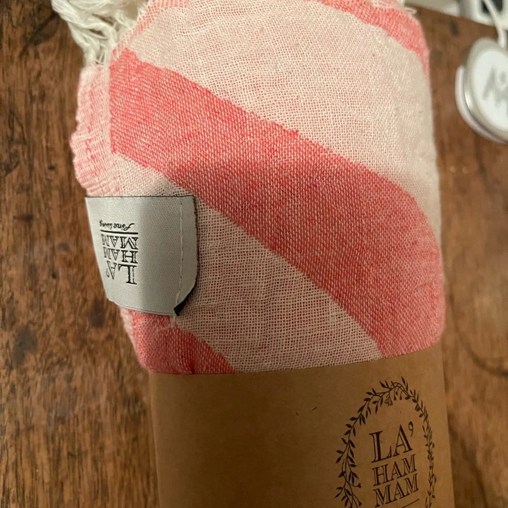 La Ham Mam Turkish Cotton   Towel With Red Accents